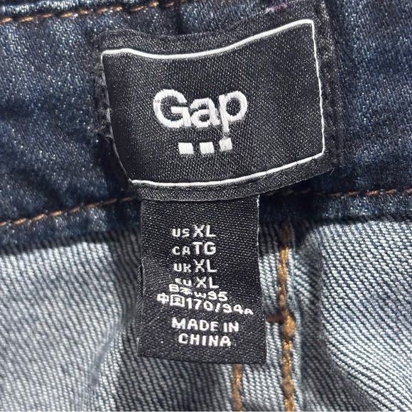 GAP Sz XL Mid Wash Denim Overalls Patch Pockets Tapered Leg Adjustable Straps - Picture 11 of 12